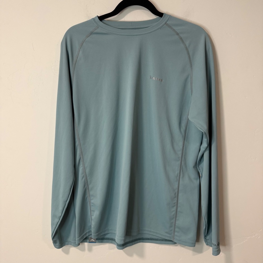 Simms Mens SolarFlex Fishing Shirt Medium Blue UPF 50 Long Sleeve Sun Outdoor‎